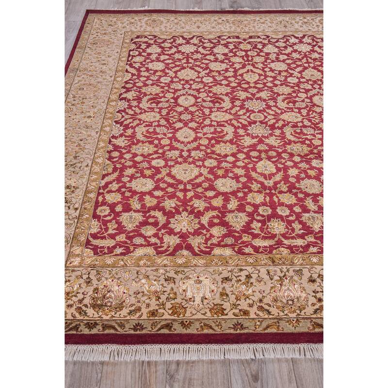 EXQUISITE RUGS ONEOFAKIND Super Fine Tabriz Hand Knotted Burgandy